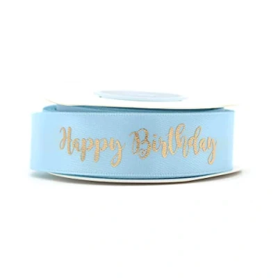Afbeelding van OMISS Blauw lint met gouden opschrift Happy Birthday decoratie voor verjaardag (blauw)