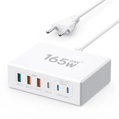 Afbeelding van USB C oplader, 165W adapter meervoudige oplader 6 poorten met 3 en A, snellader PD 3.0 voeding compatibel iPhone/Samsung/Google/iPad/laptop/tablets
