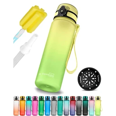Afbeelding van My Vesperbox Minny Drinkfles voor kinderen, lekvrij, 350 ml, 500 750 met rietje of zeef, lichte Tritan waterfles, BPA vrij, kleuterschool, school (geel groen, ml)