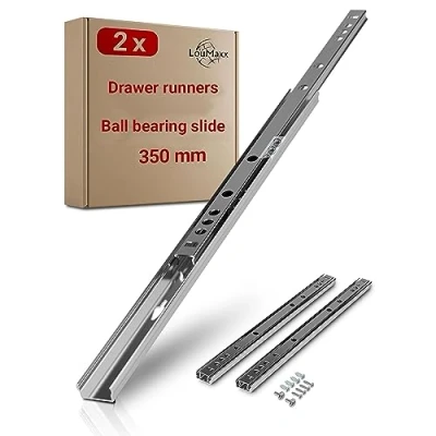 Afbeelding van LouMaxx Kogelladegeleiders, set van 2 ladegeleiders, 27 mm groef, 350 rails, laderailsysteem met gedeeltelijk uittrekbaar