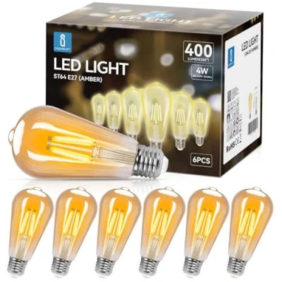 Afbeelding van Aigostar Vintage Edison Gloeilampen 6Pack, E27 4W (40W Equivalent) Gloeilampen, 2200K Warm Witte Retro Perfect Voor Huizen, Bars, Coffeeshops, Binnenplaats, Ect