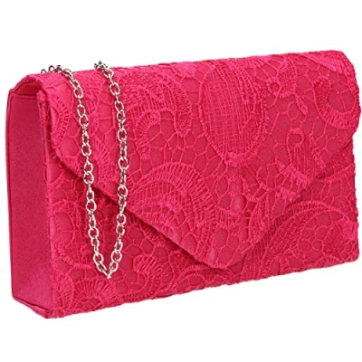 Afbeelding van SwankySwans Rachel Womens Lace Detail Party Prom Bruiloft Avond Clutch Bag Portemonnee, Fuchsia