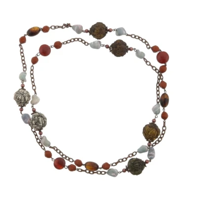 Afbeelding van Behave ketting lange kralenketting bruin multi kleur dames buddha kralen boeddha motief 110cm