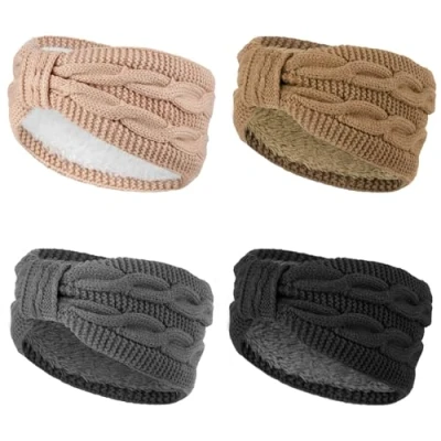 Afbeelding van DRESHOW Vrouwen Warm Gebreide Hoofdband Winter Oorwarmer Gehaakt Hoofd Wraps Dikke Fleece Voering Haar Bands