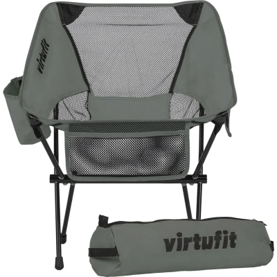 Afbeelding van VirtuFit Camping Stoel Compact Inclusief Draagtas Geschikt voor Festivals, Campings &amp; Stranden armsteunen Eenvoudig Meenemen en Opzetten Grijs
