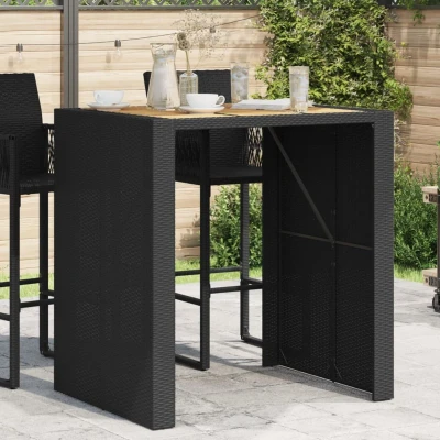 Afbeelding van Tuintafel met acaciahouten blad 105x80x110 cm poly rattan zwart