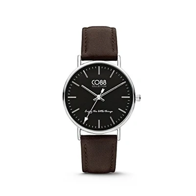 Afbeelding van CO88 Horloge staal/leder 36 mm zilverkleurig/zwart 8CW 10006