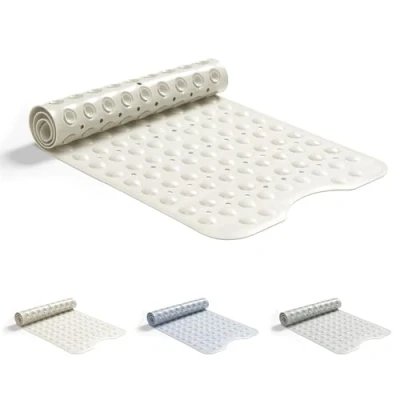 Afbeelding van Good Nite Antislip Badmat 101x40cm Douchemat Machine Wasbaar Bad Mat met Zuignappen Afvoergaten Rubberen Badmatten Anti Schimmel Extra Lange Wit