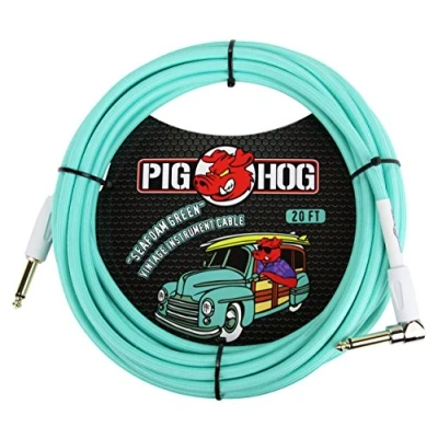 Afbeelding van Pig Hog PCH20SGR rechtshoekige 1/4&quot; tot Seafoam Green gitaar Instrument kabel, 20 voet