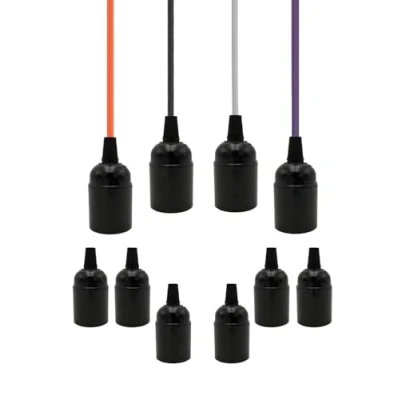 Afbeelding van 10 stuks lampfittingen, E27, E27 lampfitting, retro, fitting, schroefring, gloeilampfitting, zwart, bakeliet voor thuis, bar, kantoor, doe het zelf hanglampfitting