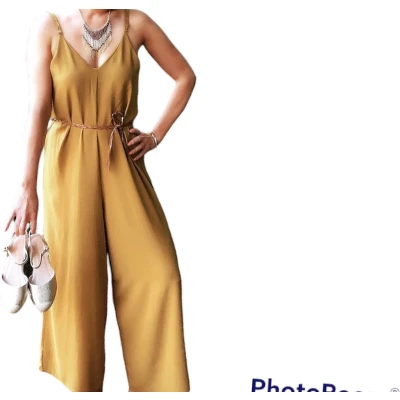 Afbeelding van Jumpsuit, okergeel met riem, one size