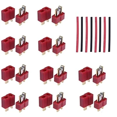 Afbeelding van T Plug Connectors Deans Stijl Mannelijke en Vrouwelijke met 8 stks* 10 cm Krimp Tubing Voor RC LiPo Batterij (10 Paren)