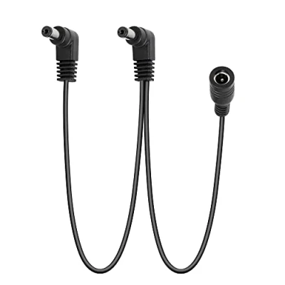 Afbeelding van GELRHONR Daisy Chain voedingskabel,1 2 weg Kabel Gitaar Effect Pedaal Voeding Splitter Kabel,DC5521 9V 2A Koord met Rechte Hoek 1.8Ft, Zwart