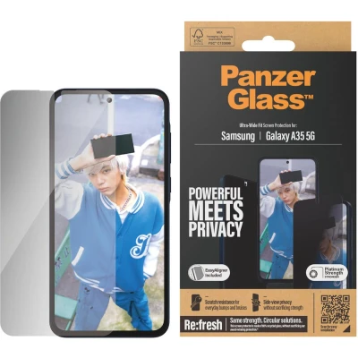 Afbeelding van Screenprotector Samsung Galaxy A35: PanzerGlass Privacy Ultra Wide Fit Anti Bacterial incl. applicator