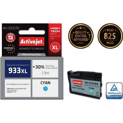 Afbeelding van ActiveJet AH 933CRX inkt voor HP printer; 933XL CN054AE vervanging; Premie; 13 ml; cyaan.