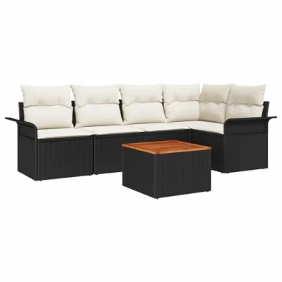 Afbeelding van vidaXL 6 delige Tuinset met Kussens Zwart Poly Rattan en Acacia
