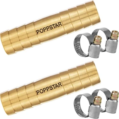Afbeelding van Poppstar 2x Messing Slangverbinder 1/2 inch met 4x Roestvrije Slangklemmen voor 1/2&quot; (12,7 mm) Tuinslang
