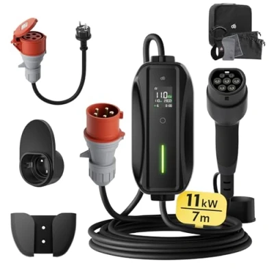 Afbeelding van EV Oplader CEE 11kW [3 Fase 7m 6 16A] dé lader Type 2, Mobiel Laadstation/Wallbox Laadkabel 2 met Digitale LCD bediening voor ID.3/4/5, Model Y/3, e up, tron, Zoe en andere