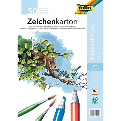 Afbeelding van folia 8400/50 Tekenkarton, 120 g/m², DIN A3, 50 vel, wit tekenpapier voor diverse creatieve ideeën