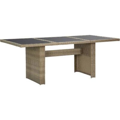 Afbeelding van Tuintafel 200x100x74 cm glas en poly rattan bruin