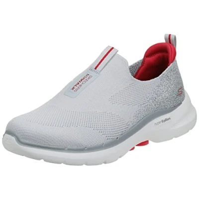 Afbeelding van Skechers Heren Gowalk 6 Stretch Fit Slip on Atletische Prestaties Wandelschoen, Grijs/Rood, 41 EU