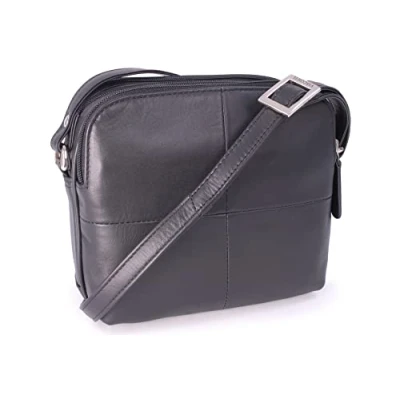 Afbeelding van VISCONTI Dames kleine Leren Crossbody Tas/Messenger/Mini Schoudertas met lange verstelbare riem 18939 Zwart