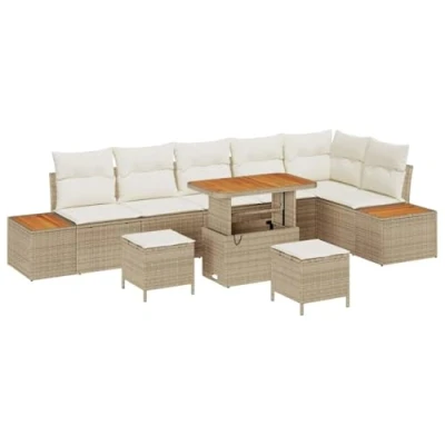 Afbeelding van vidaXL 9 delige Tuin Sofa Set met Kussens Beige Poly Rattan Acacia