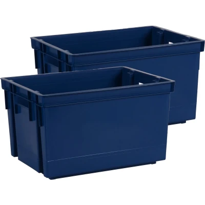 Afbeelding van EDA Opbergbox/opbergkrat 20 L 2x blauw kunststof 39 x 29 23 stapelbaar/nestbaar Opbergbox