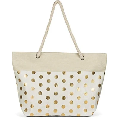 Afbeelding van styleBREAKER Dames XXL Grote strandtas met metallic stippenpatroon en rits, schoudertas, shopper 02012342, Farbe:Beige Goud