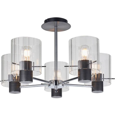 Afbeelding van Lucande plafondlamp 5lichts Glas, metaal H: 35 cm E27 helder, zwart