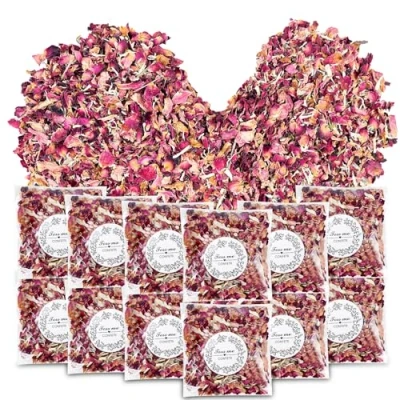 Afbeelding van Magrimaxio 12 stuks rozenblaadjes, bruiloftsconfetti, 120 g, strooibloemendecoratie, bloemenconfetti, bruiloft, natuurlijk, gedroogde bloemblaadjes, afbreekbaar, bloemenconfetti voor verjaardagsfeest