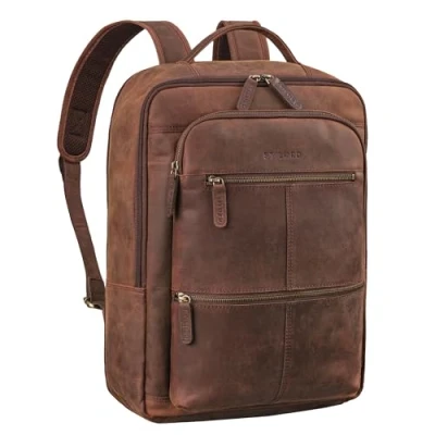 Afbeelding van STILORD &#039;Coryo&#039; Leren Laptop Rugtas 17 inch Groot &amp; Stylish Business Backpack voor Mannen en Vrouwen Moderne Lederen Rugzak Werk van Echt Leer, Kleur:zamora bruin