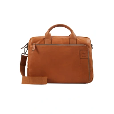 Afbeelding van strellson Leren Schoudertas Handtas met laptopvak Hyde Park BriefBag SHZ 1 Cognac Bruine