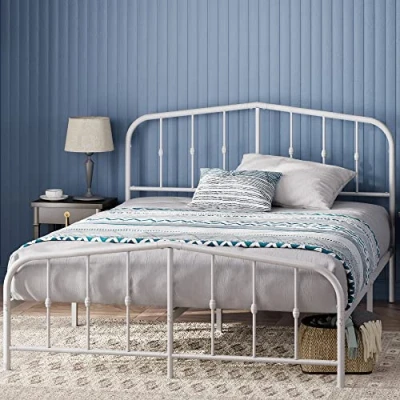 Afbeelding van Zinus Heidi bed 120 x 190 cm, bedframe 31 cm hoog met opbergruimte onder het bed, metalen platform hoofdeinde en voeteneinde, wit