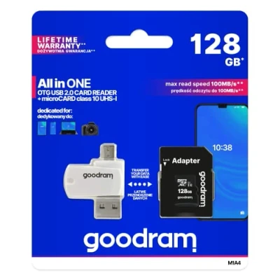 Afbeelding van GoodRam All in One Kaartlezer Micro SD M1A4 Met Adapter USB A 128 GB