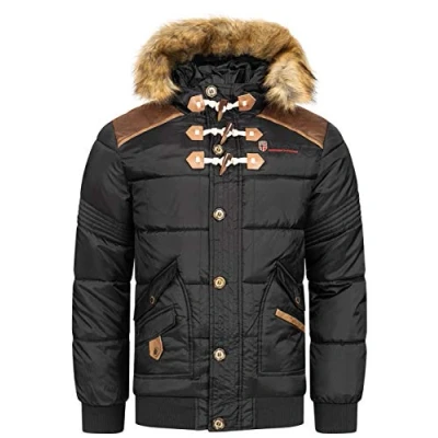 Afbeelding van Geographical Norway BELPHEGORE MEN Mannen Warm Gewatteerde Jas Winter Gevoerde Lange Mouwen Windbreaker Jacket Kwaliteit Licht Gewicht Stof Vulling ZWART S