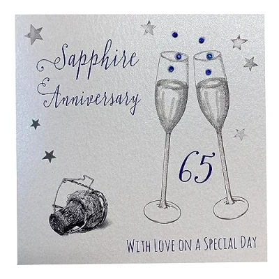 Afbeelding van Witte Katoenen Kaarten Gelukkig Liefde Op Uw Speciale Dag, Handgemaakte 65e Verjaardagskaart (Champagne Brillen)