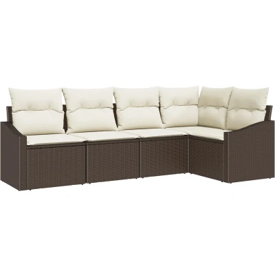 Afbeelding van vidaXL Tuin Sofa Set van 5 Bruin, Crème Riet, Polyester