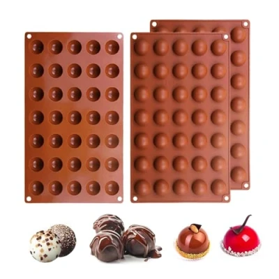 Afbeelding van Wekuw 3 stuks siliconen bolletjes, 35 gaten, vorm, halve bol, bakvorm, flexibele chocoladevorm, bord, bakwaren, set voor cake, gelei, pudding, snoep, chocolade