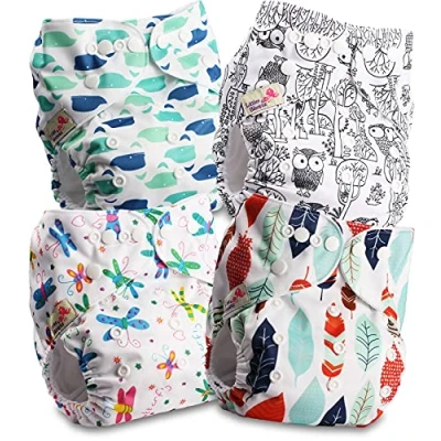 Afbeelding van Littles and Bloomz Herbruikbare baby pocketluier, standaard drukknoop, 4 luiers, FLP2 0409