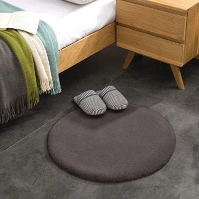 Afbeelding van Teppich Wölkchen Pluizig Tapijt Van Imitatiebont Konijnenbont, Kort Bont, Hoogpolig Bont Voor Woonkamer Of Slaapkamerkleed Rond Donkergrijs 60cm