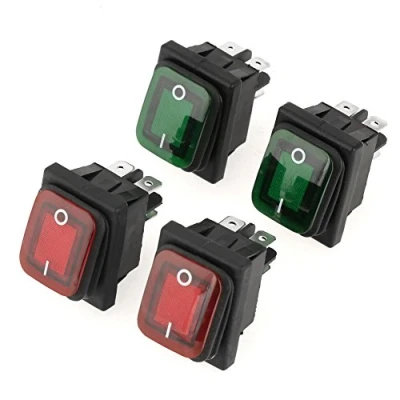 Afbeelding van Tuimelschakelaar, 4 stuks 220 V IP67 Waterdicht Stofdicht en Oliebestendig Pin 2 Positie AAN UIT Boottype met Indicator Rood Groen Licht