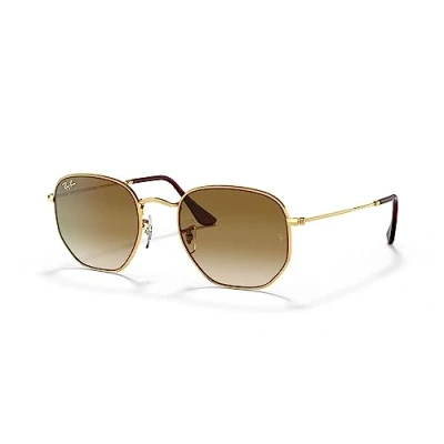 Afbeelding van Ray Ban Hexagonal RB3548 001/51 Goud Lichtbruine Gradiënt glazen zonnebril 51mm