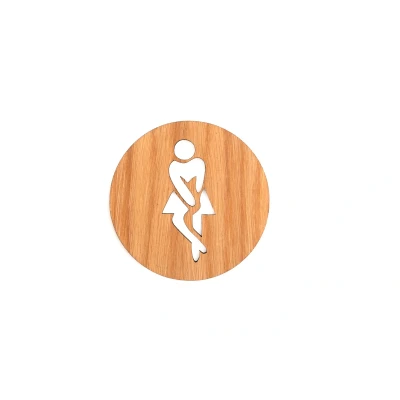 Afbeelding van Houten Pictogram Deurbordje / Toiletbordje Infobord 9cm Zelfklevend type Eiken (Vrouw Hoge Nood)