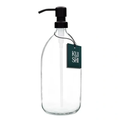 Afbeelding van Kuishi Helder glazen pompflesdispenser [1000 ml, zilveren pomp] navulbare barnsteen zeepdispenser fles met roestvrijstalen pomp, milieuvriendelijk (BPA vrij)