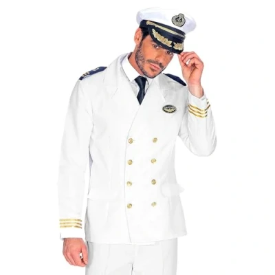 Afbeelding van Widmann Kapitein &amp; Matroos Zeeman Kostuum Jas Passagiersschip Luxe Cruise Man Wit / Beige Small Carnavalskleding Verkleedkleding