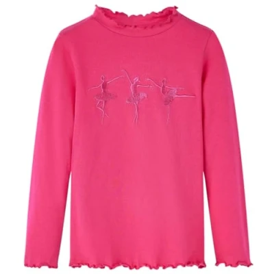 Afbeelding van Kindershirt met lange mouwen ballerinaprint 116 felroze