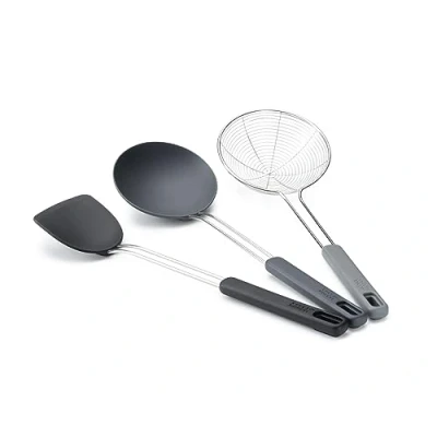 Afbeelding van Joseph Nest Fusion 3 Delige Spatel, Lepel en Schuimlepel voor Wok, BPA vrij, Hittebestendig, anti aanbaklaag, Siliconen Roestvrij Stalen Keuken Set
