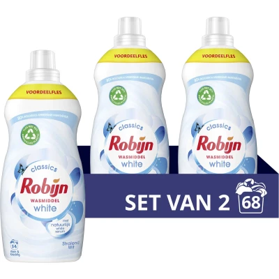 Afbeelding van Robijn Klein &amp; Krachtig Classics Stralend Wit vloeibaar wasmiddel 2 x 34 wasbeurten voordeelverpakking 68