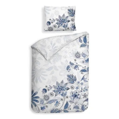 Afbeelding van Heckettlane Dekbedovertrek Asia Dekbed met instopstrook Wit 100% Katoen Satijn Bloemen 140x220 + 1 sloop 60/70 cm